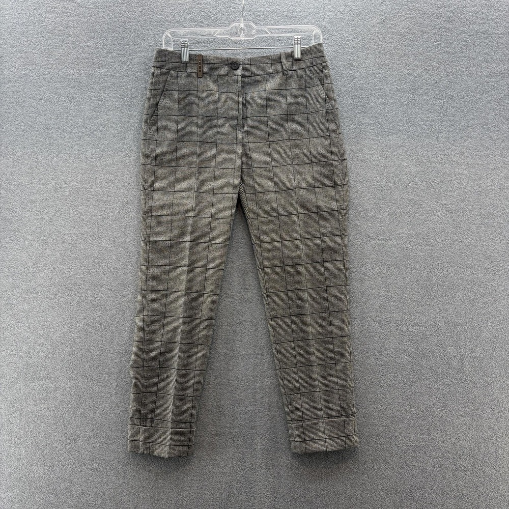 Peserico Pants Womens 6 Gray Plaid Tweed Cropped Cuffed Ankle Italy Tailored